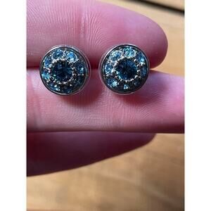Beautiful Blue Rhinestone Stud Women's Earrings. Signed M4M on back.